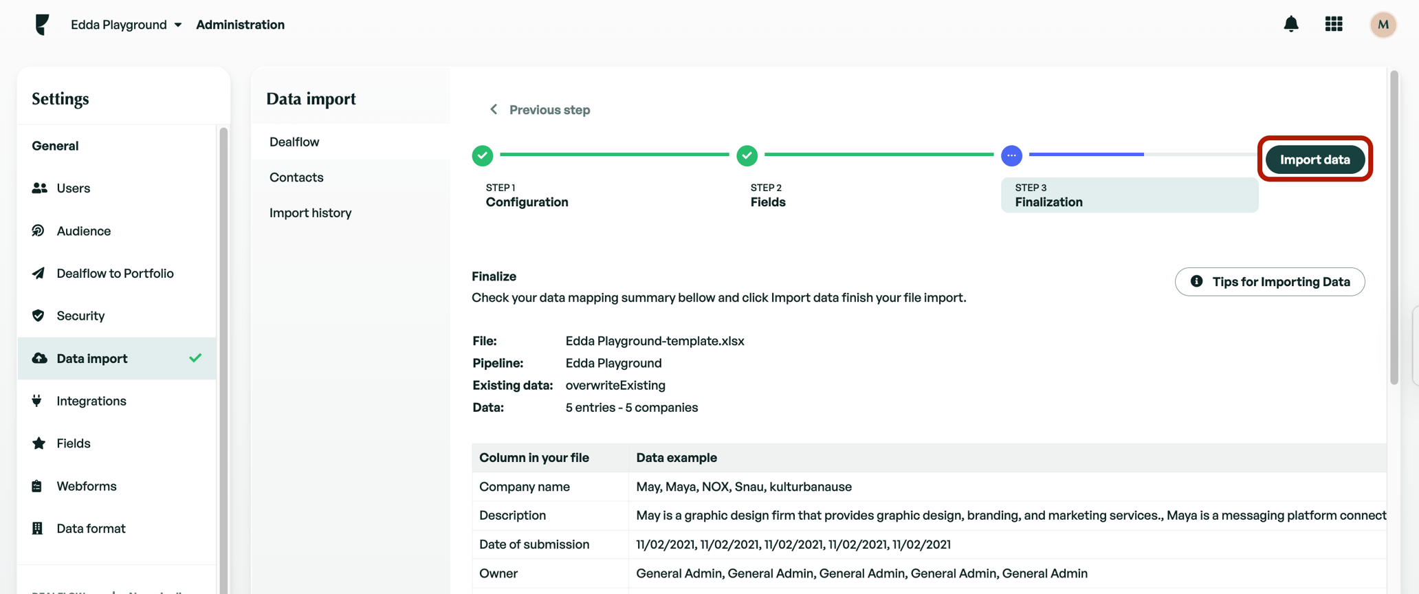 Dealflow Data Import