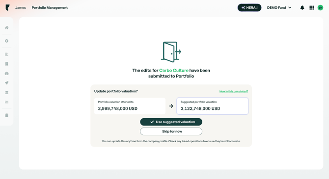 Valuation screen